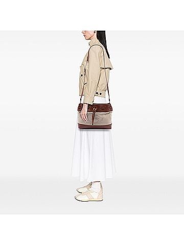 Burberry Leather Trimmed Canvas Drawstring Bucket Bag (view 2)