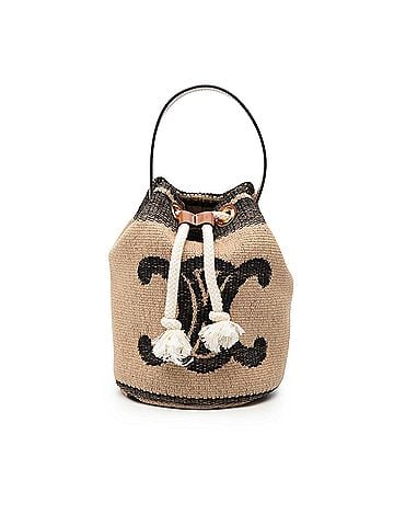 Céline Small Triomphe Raffia Drawstring Bucket Bag (view 1)
