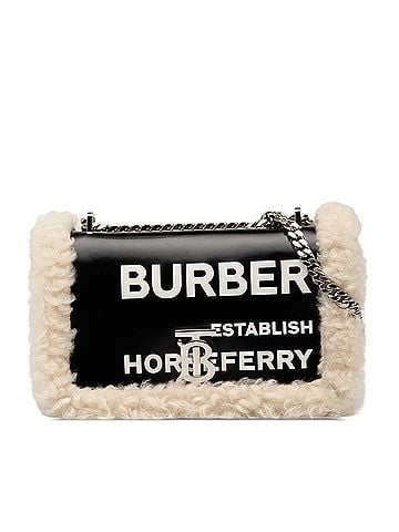 Burberry Small Shearling Trimmed Coated Canvas Lola Crossbody (view 1)