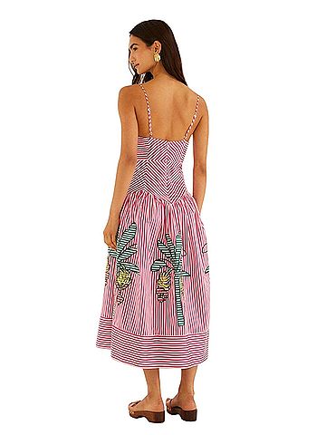 FARM Rio Pink Palm Tree Stripes Cutwork Midi Dress Casual Dress (view 2)