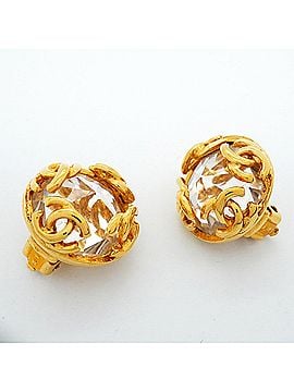 Chanel Chanel Earrings, Coco Mark Circle, GP Plated, Rhinestone, Gold, Women's (view 2)