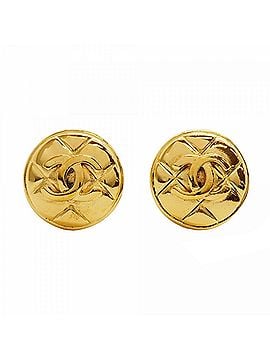 Chanel Chanel earrings, Coco Mark, Matelassé, Circle, GP plated, gold, women's. (view 1)