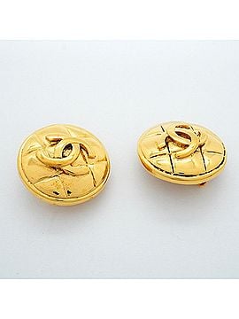 Chanel Chanel earrings, Coco Mark, Matelassé, Circle, GP plated, gold, women's. (view 2)