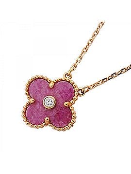 Van Cleef & Arpels Van Cleef &amp; Arpels Alhambra Necklace, 1PD (One Diamond), 18K Pink Gold, Diamond, Rhodonite, Women's (view 1)