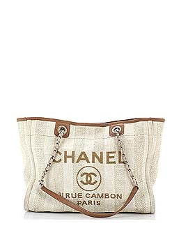 Chanel Deauville Tote Striped Mixed Fibers Small (view 1)