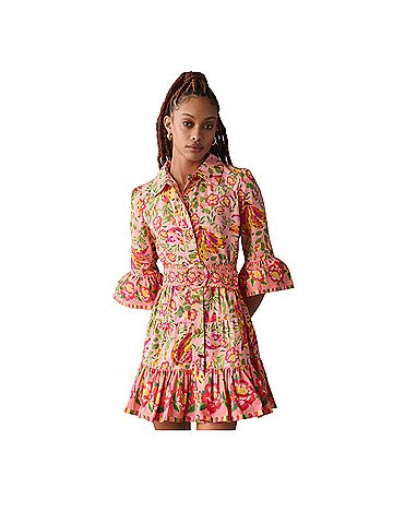 FARM Rio Painted Bananas Pink Mini Dress Casual Dress (view 1)