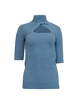 Ganni Ganni Fine-Knit Cut-Out Jumper in Light Blue Wool (view 1)