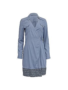 Diane von Furstenberg Diane von Furstenberg Savion Collared Chambray Wrap Dress in Light Blue Rayon (view 1)