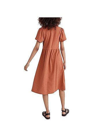 Madewell Rust Button-Front Midi Dress Casual Dress (view 2)