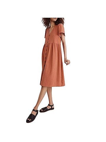 Madewell Rust Button-Front Midi Dress Casual Dress (view 1)