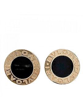 Bvlgari BVLGARI Women's Earrings, Single Pair, Round, 18K Pink Gold (Au750), Jewelry, Accessories, K18 Gold, Onyx, Black, Approx. 3.7g (view 1)