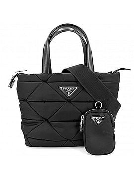 Prada Prada Women's Small Padded Tote Bag Shoulder Crossbody Handbag PRADA 1BG373 Nylon Black Silver Hardware (view 1)