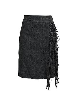 Brunello Cucinelli Brunello Cucinelli Wrap-Effect Fringed Skirt in Grey Wool (view 1)
