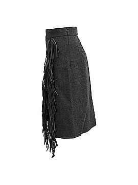 Brunello Cucinelli Brunello Cucinelli Wrap-Effect Fringed Skirt in Grey Wool (view 2)