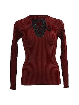 Jean Paul Gaultier Jean Paul Gaultier Ribbed-Knit Lace-Up Accent Sweater in Burgundy Wool (view 1)