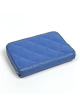 Chanel Chanel Coco Mark Round Zip Wallet/Coin Purse/Card Case, Matelassé Caviar Skin, Blue, Women's (view 2)