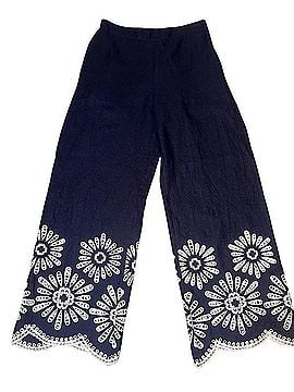 Magaschoni Navy Linen-Blend Wide Leg Pants with Daisy Embroidery Casual Pants (view 1)