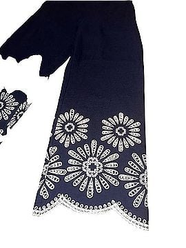 Magaschoni Navy Linen-Blend Wide Leg Pants with Daisy Embroidery Casual Pants (view 2)