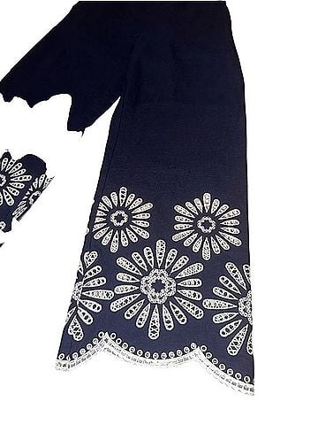 Magaschoni Navy Linen-Blend Wide Leg Pants with Daisy Embroidery Casual Pants (view 2)