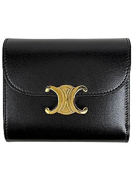 Céline Celine Triomphe Tri-fold Wallet, Leather, Black, Women's (view 1)
