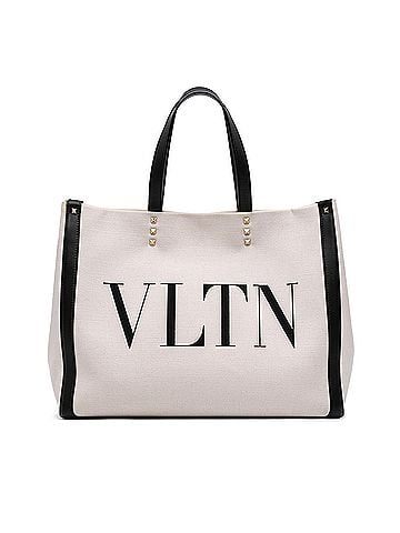 Valentino Medium Canvas Rockstud VLTN Tote (view 1)