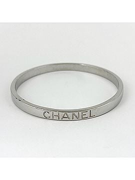 Chanel Chanel logo bangle, metal, silver, women's. (view 2)