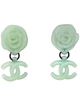Chanel Chanel Coco Mark Swing Earrings, Camellia Design, GP Plastic, Gold, Light Green, Women's (view 1)