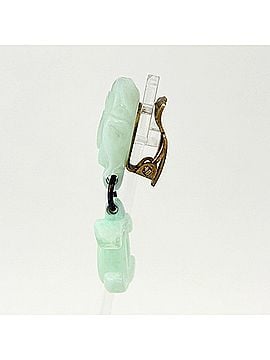 Chanel Chanel Coco Mark Swing Earrings, Camellia Design, GP Plastic, Gold, Light Green, Women's (view 2)