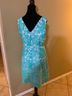 Donna Ricco 100% Polyester 100% Nylon Floral Teal White Cocktail Dress Size 10 - photo 3
