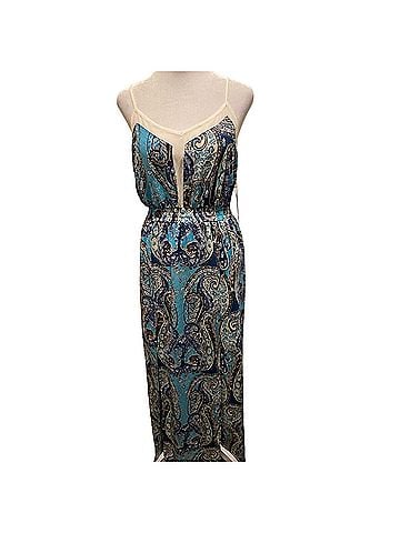 Forever 21 Long Length Navy/Cream/Brown Casual Dress (view 1)