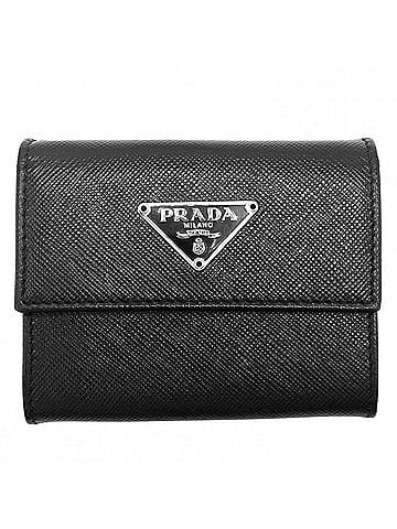 Prada Prada Women's Saffiano Leather Coin Purse with Triangle Logo, Compact Wallet, Black Leather, Silver Hardware (view 1)