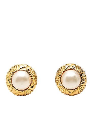 Chanel CC Gold Plated Quilted Faux Pearl Clip On Earrings (view 1)