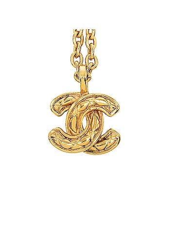 Chanel Gold Plated Quilted CC Pendant Necklace (view 1)