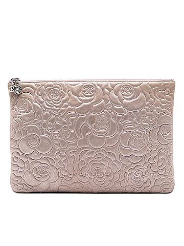 Chanel Large CC Embossed Metallic Lambskin Camellia O Case Clutch (view 1)