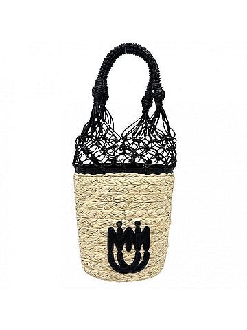 Miu Miu Miu Miu Miu handbag for women, straw bag, beige, black, gold hardware. (view 1)