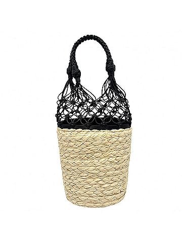 Miu Miu Miu Miu Miu handbag for women, straw bag, beige, black, gold hardware. (view 2)