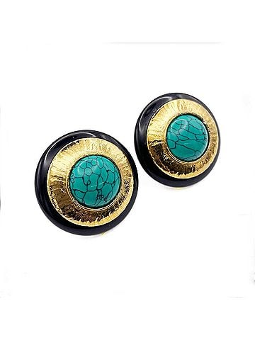 Chanel CHANEL Vintage Earrings, Turquoise, Resin/Metal, Black, Women's (view 1)