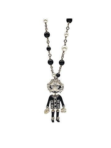 Chanel CHANEL Lion Swing Pearl Long Necklace, Bicolor, B22P, Metal, Black, Men's &amp; Women's (view 1)