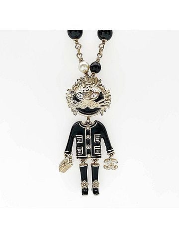 Chanel CHANEL Lion Swing Pearl Long Necklace, Bicolor, B22P, Metal, Black, Men's &amp; Women's (view 2)