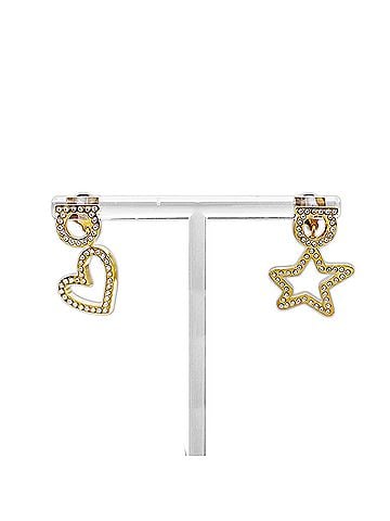 Salvatore Ferragamo Salvatore Ferragamo Gancini Heart Star Swing Earrings, Metal, Rhinestone, Gold, Women's (view 1)