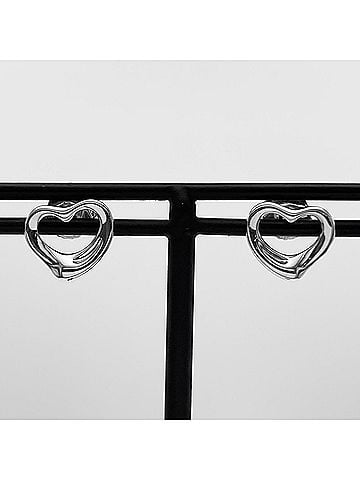 Tiffany & Co. TIFFANY&amp;Co. Tiffany Open Heart Stud Earrings, Elsa Peretti Design, SV925 K14WG, Silver, Women's (view 2)