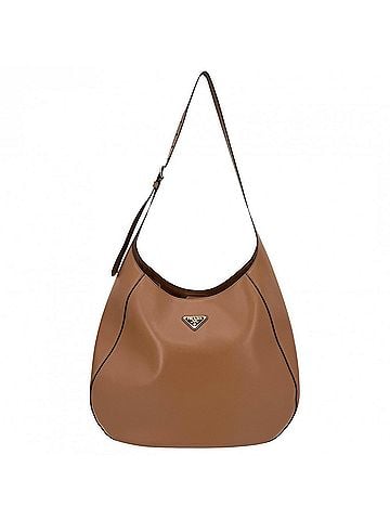Prada Prada shoulder bag for women, featuring a triangle logo, can be worn across the or body. PRADA 1BC181, leather, brown, gold hardware. (view 1)