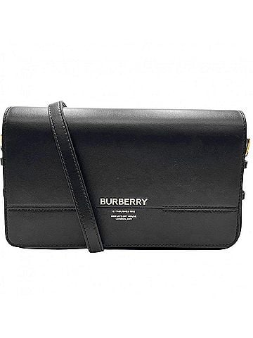 Burberry Burberry women's shoulder bag with logo flap, crossbody bag, purse, leather, black, gold hardware. (view 1)