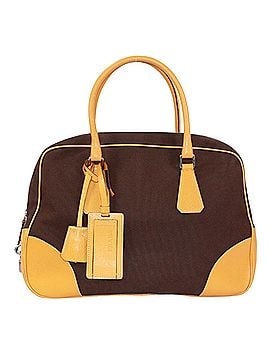 Prada PRADA Boston bag/handbag, leather and canvas, yellow brown, for women. (view 1)