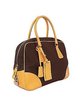 Prada PRADA Boston bag/handbag, leather and canvas, yellow brown, for women. (view 2)