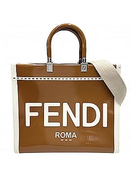 Fendi Fendi Women's Sunshine Medium Shopper Handbag Tote Bag Shoulder FENDI 8BH386 Canvas Patent Leather Brown Ivory Silver Hardware (view 1)