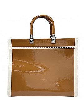 Fendi Fendi Women's Sunshine Medium Shopper Handbag Tote Bag Shoulder FENDI 8BH386 Canvas Patent Leather Brown Ivory Silver Hardware (view 2)
