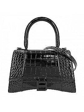 Balenciaga Balenciaga Women's Hourglass Small Handbag Shoulder Bag Crossbody HOURGLASS Crocodile Embossed Top Handle BALENCIAGA 593546 Leather Black Hardware (view 1)