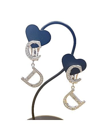 Christian Dior Christian Dior earrings with logo and rhinestones, silver. (view 1)