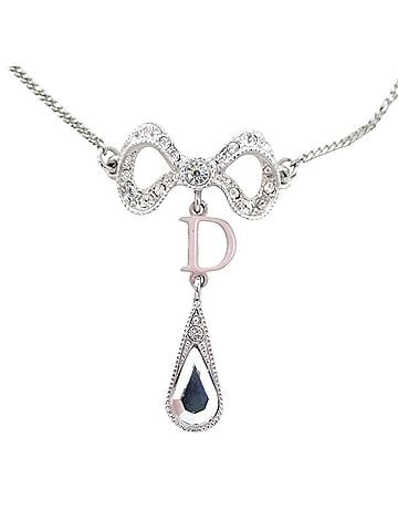 Christian Dior Christian Dior necklace with rhinestone ribbon motif, stainless steel, silver. (view 2)